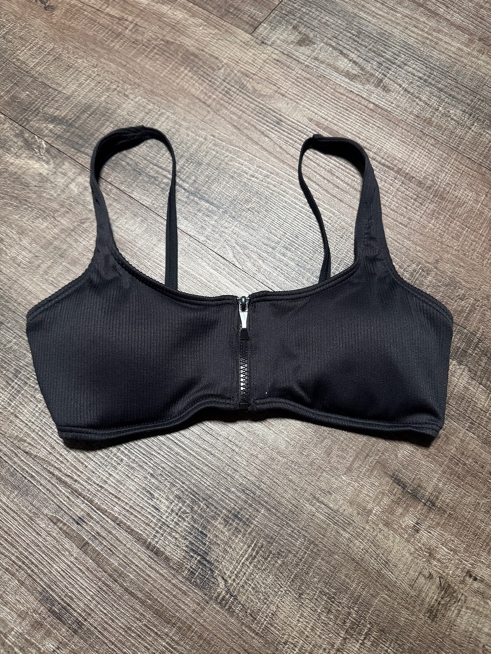 kate spade Black Ribbed Front-Zip Swim Bralette